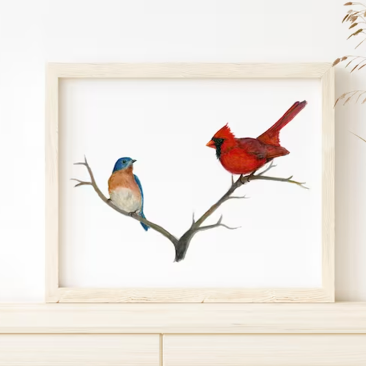 Bluebird and Cardinal Print