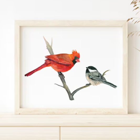 Cardinal and Chickadee Bird Print