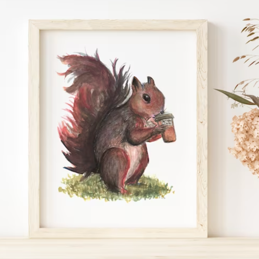 Caffeinated Squirrel Art Print