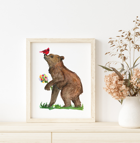 Bear and Cardinal Art Print